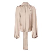 Elegant Beige Bluse med Drop Åbning