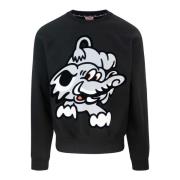 Sort sweater med flokket print