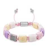 Women's Cream, White, Lavender & Soft Pink Ceramic Flatbead Bracelet with Silver CZ