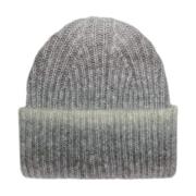 Grå Ribstrikket Beanie Hat