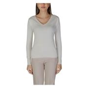 Beige V-Neck Strik til Kvinder