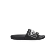 Sorte Slide Sandaler med Relief Logo