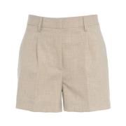 Beige Bermudas med Plisser og Lommer