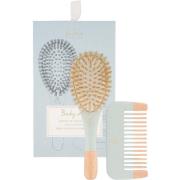 BACHCA Baby Kit Brush 100% boar small size + wooden comb Blue