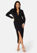 John Zack Curve Long Sleeve Rouch Curve Dress Black 52 (UK24)