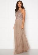 AngelEye High Neck Sequin Maxi Dress Taupe S (UK10)