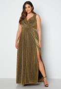Goddiva Curve Glitter Wrap Front Maxi Curve Dress With Split Gold 46 (UK18)