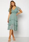 Goddiva Flutter Tiered Midi Dress Sage Green XS (UK8)