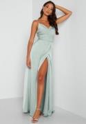 Bubbleroom Occasion Waterfall High Slit Satin Gown Dusty green 42