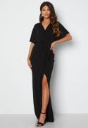 Bubbleroom Occasion Wrap Slit Maxi Dress Black 34