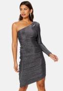 Goddiva One Shoulder Glitter Mini Dress Black/Silver XL (UK16)