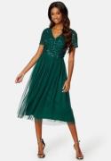 AngelEye Short Sleeve Sequin Embellished Midi Dress Dark green S (UK10)
