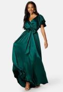 Goddiva Flutter Sleeve Satin Maxi Dress Green XS (UK8)