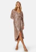 Goddiva Sequin Wrap Midi Dress Champagne M (UK12)