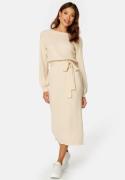 BUBBLEROOM Round Neck Rib Knitted Midi Dress  Light beige 3XL