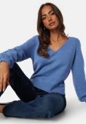 VILA Ril Rev V-Neck L/S Top Cornet Blue Detail:D S