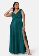 Goddiva Curve Glitter Wrap Front Maxi Curve Dress With Split Green 48 (UK20)