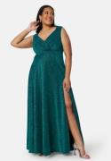 Goddiva Curve Glitter Wrap Front Maxi Dress With Split Emerald 50 (UK22)