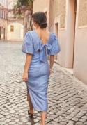 Bubbleroom Occasion Balloon Sleeve Bow Midi Dress Dusty blue 40