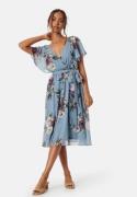 Goddiva Flutter Floral Midi Dress Air Force Blue XS (UK8)