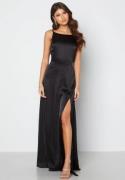 Bubbleroom Occasion Drapy-Back Slit Satin Gown Black 44