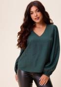 Happy Holly V-neck Puff Sleeve Viscose Blouse Dusty green/Patterned 48/50