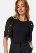 BUBBLEROOM Contrast Lace Sleeve Top Black XS