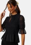 BUBBLEROOM Frill Neck Smock Blouse Black M