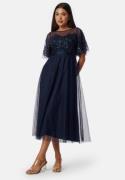 Bubbleroom Occasion Embroidered Mesh Midi Dress Dark blue 34