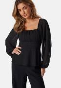 BUBBLEROOM Square Neck L/S Georgette Blouse Black 40