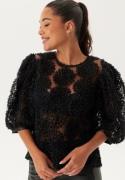 BUBBLEROOM 3D Flower Puff Sleeve Blouse Black L