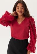 Happy Holly 3D Floral Sleeve V-neck Top Red 32/34