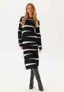 Object Collectors Item Objmaren Knit Re L/S Dress Black Detail:white Sand XS