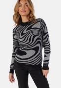 Object Collectors Item Ray L/S Knit Pullover Black Pattern:Medium grey me S