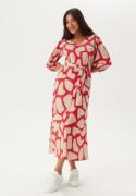 Happy Holly Structured Puff Sleeve Midi Dress Red/Cream 36/38