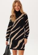 Object Collectors Item Ray L/S Knit Rollneck Dress Black Desert/Taupe L