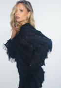 Bubbleroom Occasion Fringe Flared Sleeve Blouse Black M