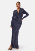 Bubbleroom Occasion Sparkling Ruched Slit Gown Navy 2XL