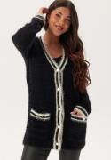 Happy Holly Contrast Fluffy Knitted Cardigan Black 52/54