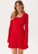 BUBBLEROOM Knitted Square Neck Skater Dress Red L