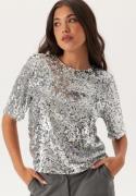 BUBBLEROOM Sequin Short Sleeve Top Silver XL