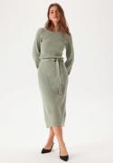 BUBBLEROOM Round Neck Rib Knitted Midi Dress  Dusty green XS