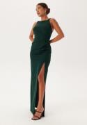 Bubbleroom Occasion Square Neck Slit Maxi Dress Dark green XL