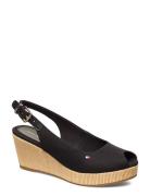 Iconic Elba Sling Back Wedge Sko Med Kilehæl Black Tommy Hilfiger