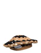 Lambswool Crochet Beret - Striped Accessories Headwear Beanies Multi/patterned Ganni