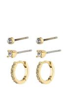 Sia Recycled Crystal Earrings 3-In-1 Set Gold-Plated Accessories Jewellery Earrings Studs Gold Pilgrim