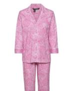 Lrl Heritage 3/4 Sl Classic Notch Pj Set Pyjamas Nattøj Pink Lauren Ralph Lauren Homewear