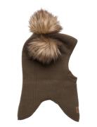 Wool Fullface W. Pom Pom Accessories Headwear Balaclava Khaki Green Mikk-line