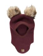 Wool Fullface W. Pom Pom Accessories Headwear Balaclava Burgundy Mikk-line