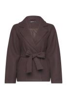 Belted Short Coat Uldjakke Jakke Brown Gina Tricot